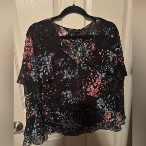 White House Black Market Multicolor Floral Blouse Sz 2